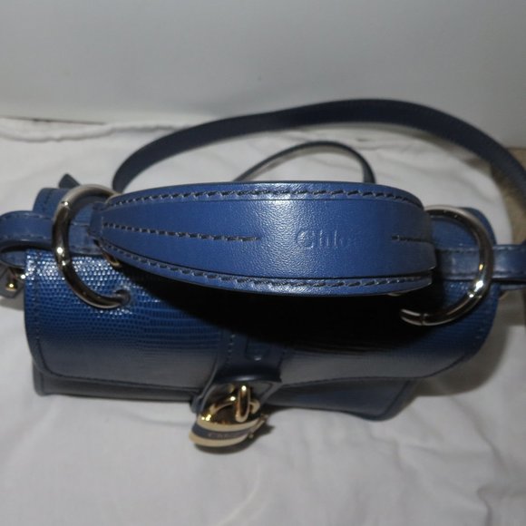 Chloe Medium Aby Lizard Embossed Calfskin Shoulder Bag In Captive Blue - Picture 14 of 17